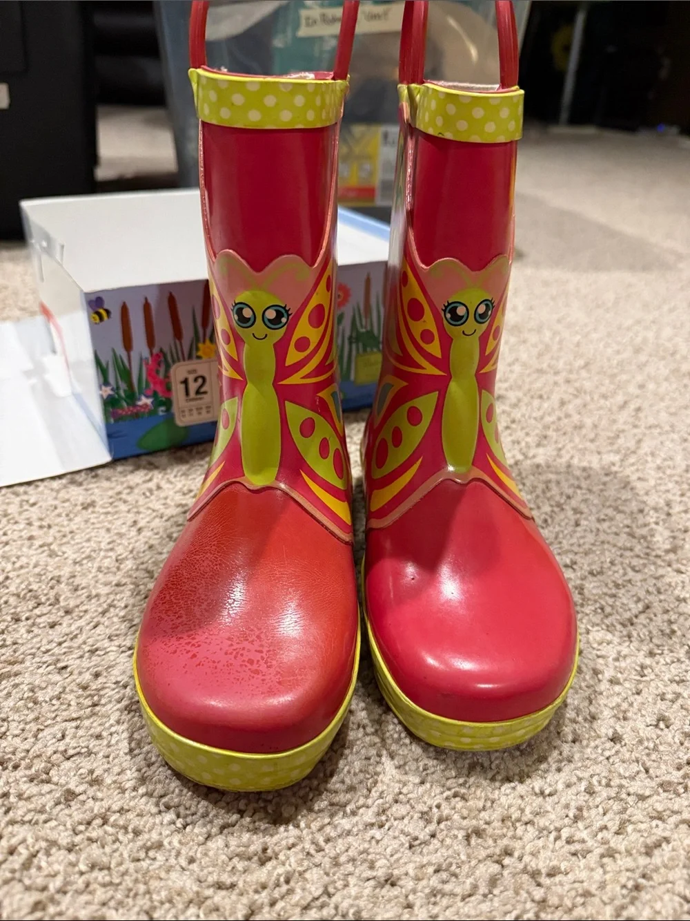 Western Chief Pink Butterfly Kids Rain Boots with Yellow Accents